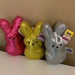 Peeps Disco Bunny Plush With White Clip. Gold, Silver, Hot Pink Approx 6’ New